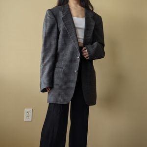 Vintage 90s grey plaid oversized boyfriend blazer